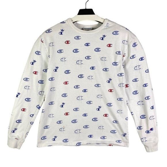Champion Pajama Shirt‎ Allover Print Mens Sleep Sleepwear Graphic Lounge White M - Picture 1 of 12